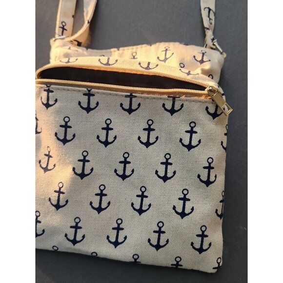 Lucky 7 USA Womens Straw Paper Brim Hat + Canvas Crossbody Purse Anchor Nautical main image 4
